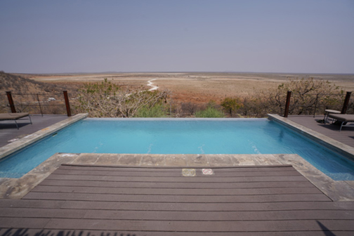 View from the pool deck at Dolomite Resort Etosha National Park