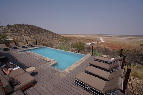 Pool Deck with a view at Dolomite Resort Etosha National Park