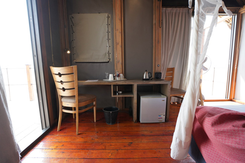 Desk and coffee facilities at Dolomite Resort Etosha National Park