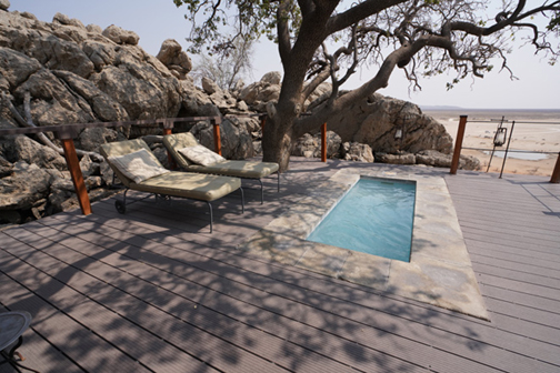 Private pool at Deluxe Chalet at Dolomite Resort Etosha National Park